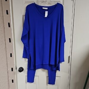 Women's Blue V-Neck 2 Piece Set